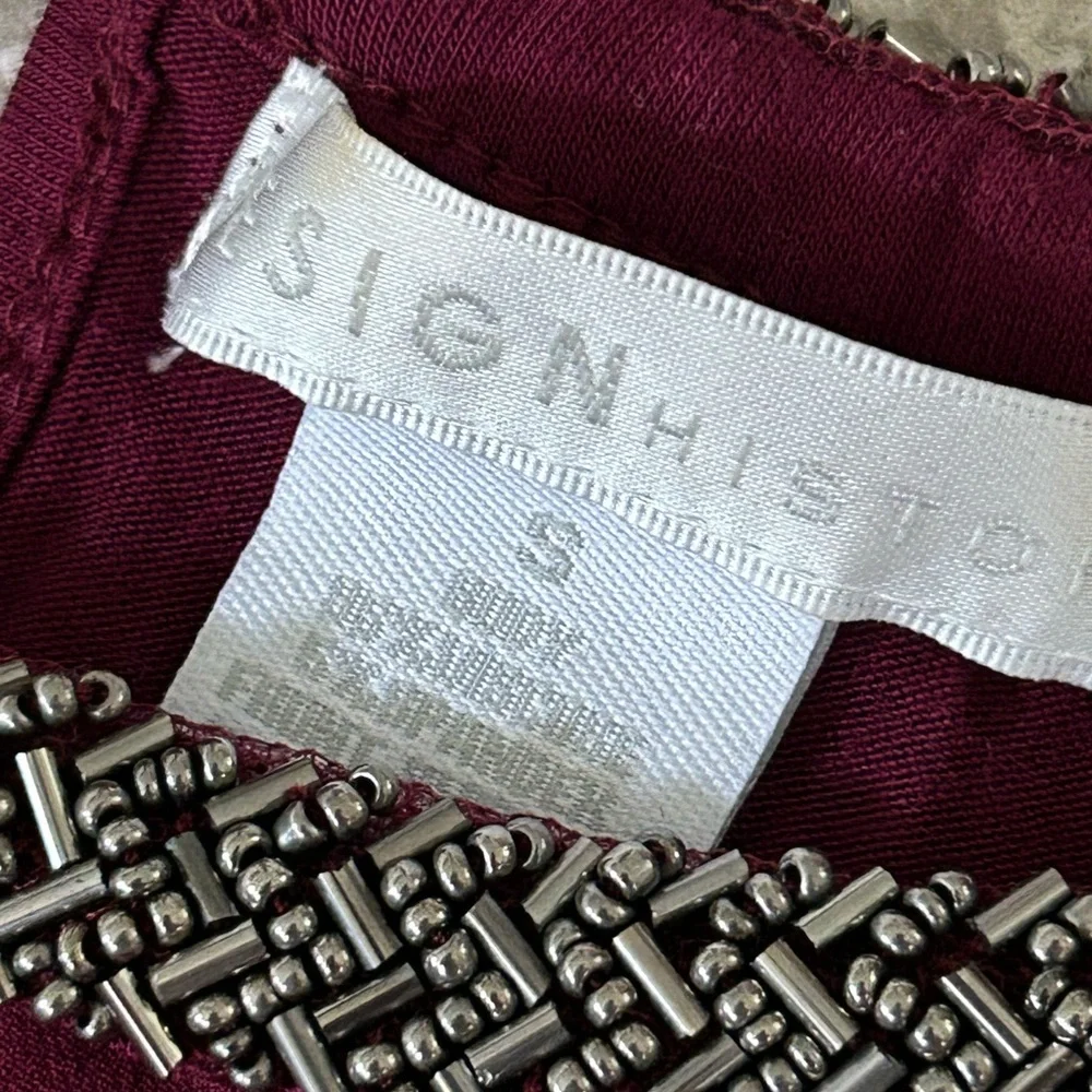 Design history S Women’s sleeveless blouse shirt fully beaded around neck maroon - Picture 7 of 7